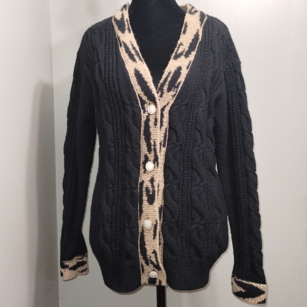 Cato Black and Tan Patterned Cardigan Sweater